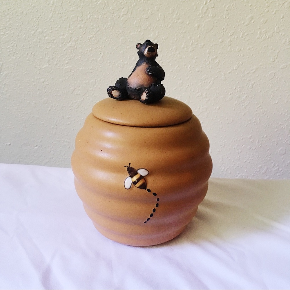 Vintage Honour Black Bear Honey Bee Cookie  Jar 9”